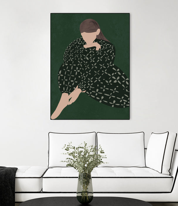 \"Woman In Green\" Canvas Framed Black 24x32 Wall Art