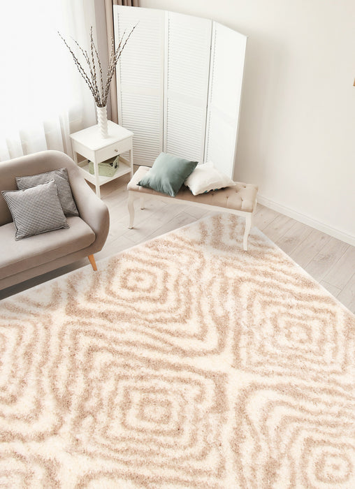 Agalia Abstract Ivory-Tan Shag - 5'3\" x 7'3\"