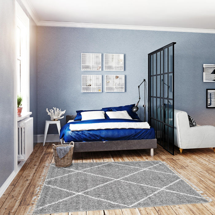 Helma Losange Light Grey Shag 3'11\" X 5'11\" Area Rug