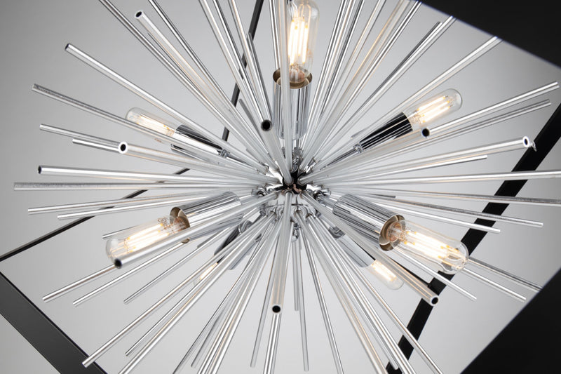 Sunburst  8-Light Matte Black and Chrome Chandelier