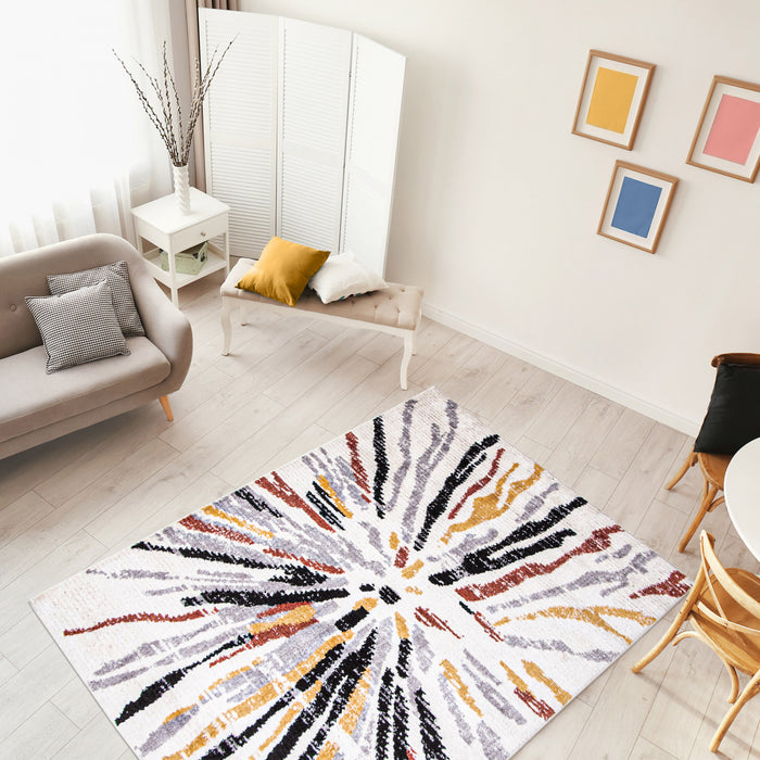 Paloma Sunburst Black, White Area Rug - 3'11\" x 5'11\"