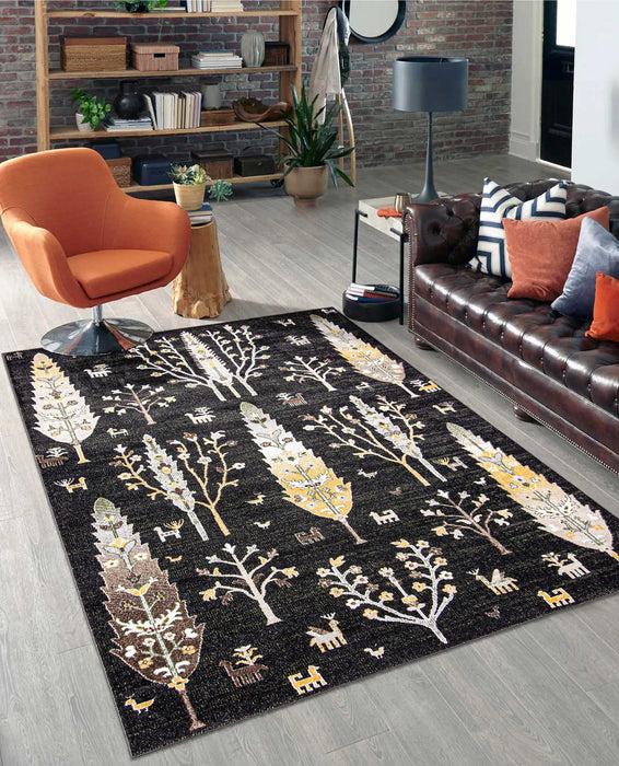 Pine Black Machine Washable Area Rug - 6'0\" x 9'0\"