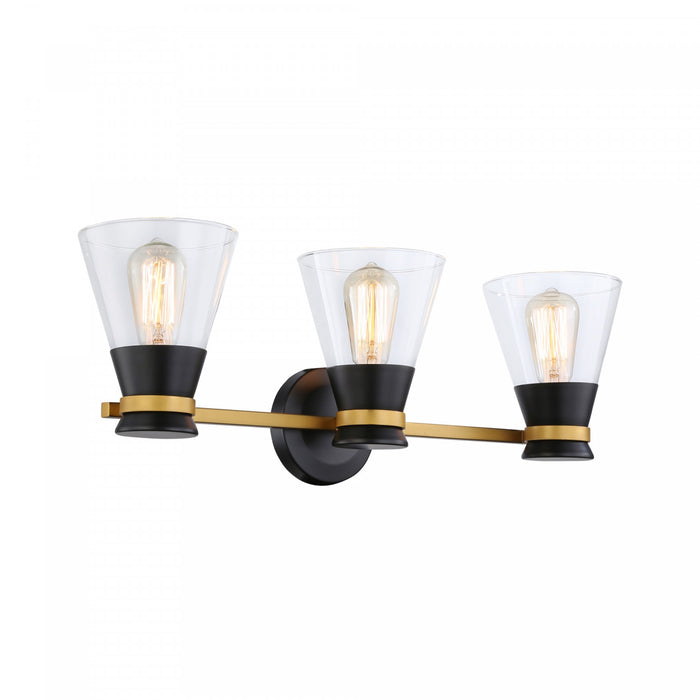 Kanata Black & Brushed Brass 3-Light Bathroom Vanity Light