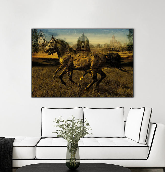\"2 Horses\" Canvas Framed Black 36x24 Wall Art