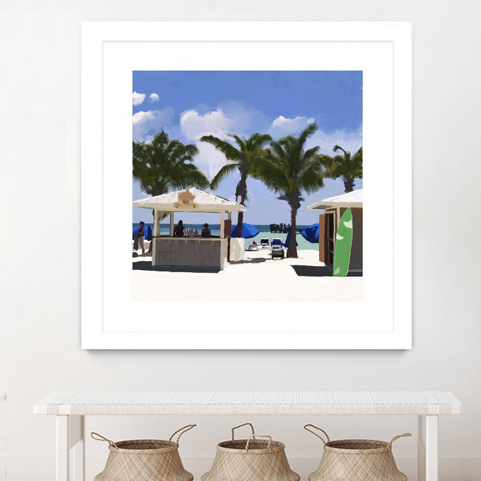 \"Key West Cabana I\" Matted and Framed White 36x36 Wall Art