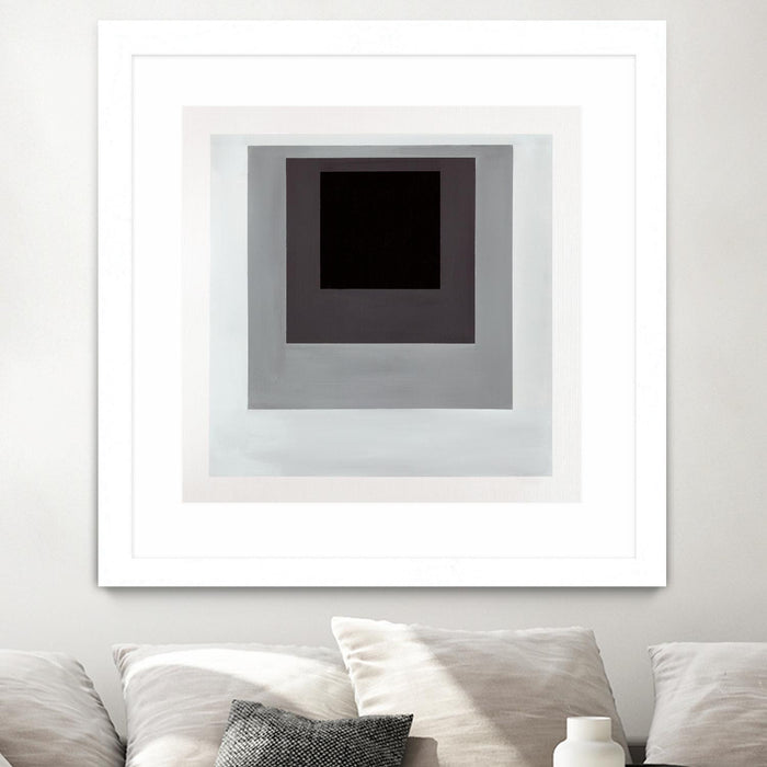 \"Inside Box Thinker\" Matted and Framed White 30x30 Wall Art