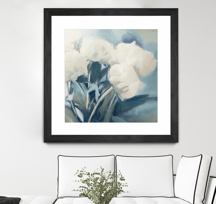 \"White Roses I\" Matted and Framed Black 36x36 Wall Art
