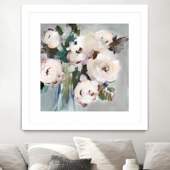 \"Pale Pink Bouquet I\" Matted and Framed White 30x30 Wall Art