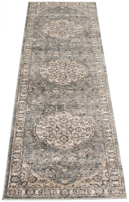 Octavian Tabriz Blue-Ivory Area Rug - 2'7\" x 8'2\"