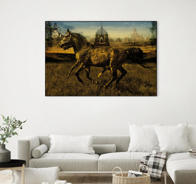 \"2 Horses\" Canvas Framed Black 36x24 Wall Art