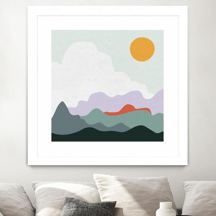 \"Mountainous I\" Matted and Framed White 30x30 Wall Art