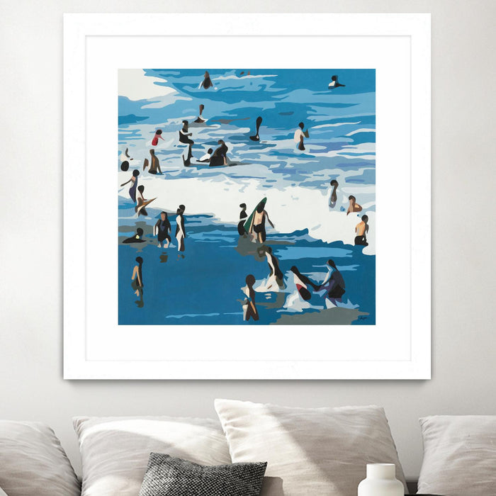 \"Surf's Up\" Matted and Framed White 36x36 Wall Art