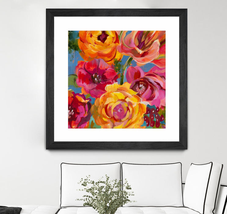 \"Spring Bouquet V32\" Matted and Framed Black 36x36 Wall Art