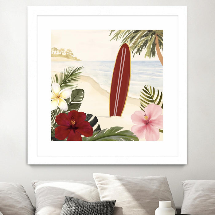 \"Aloha Ii\" Matted and Framed White 36x36 Wall Art
