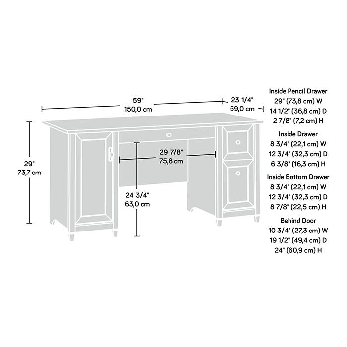 Edge Water 59\" Computer Office Desk with 3-Drawers & Cabinet - Estate Black