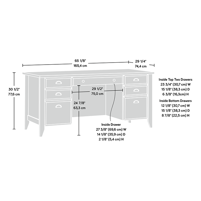 Shoal Creek Executive Office Desk with 7-Drawers - Dark Brown