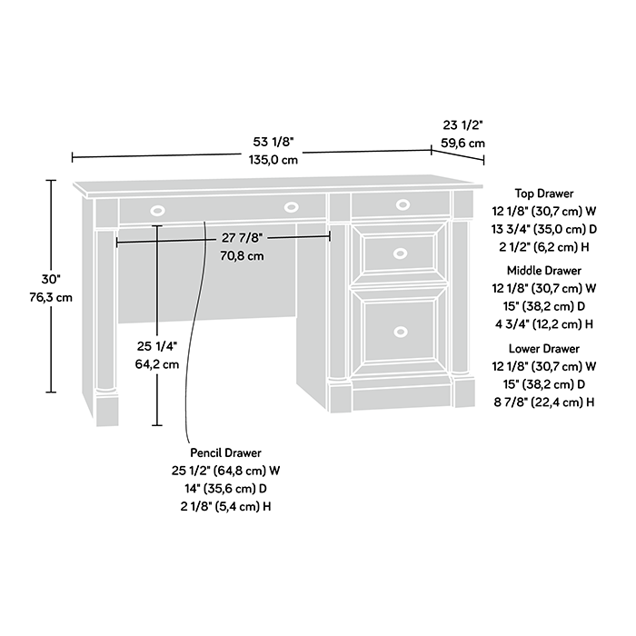 Palladia 53.15\" Computer Office Desk with 3-Drawers - Select Cherry