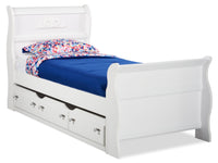 Diamond Dreams Sleigh Bed with Under Bed Trundle Set for Kids, White - Twin Size 