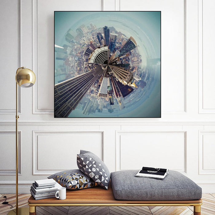 \"City Center I\" Canvas Framed Black 20x20 Wall Art