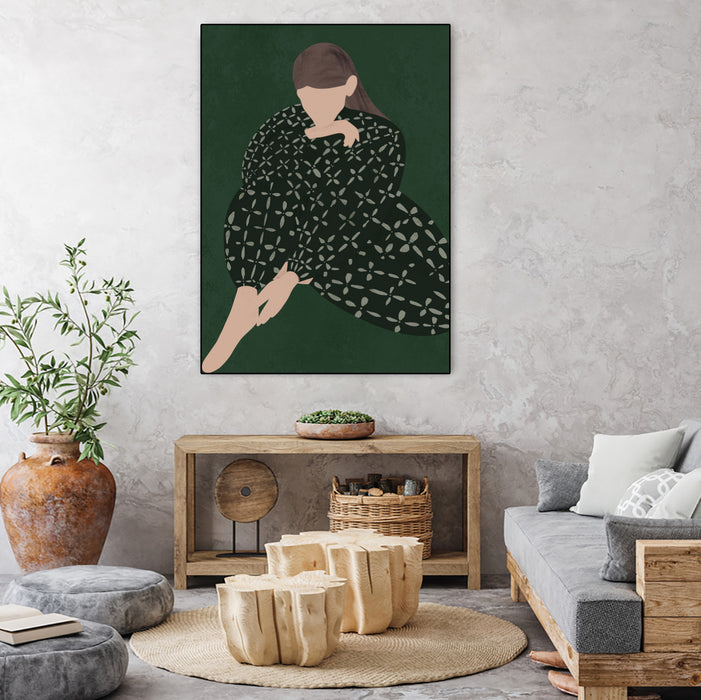 \"Woman In Green\" Canvas Framed Black 24x32 Wall Art