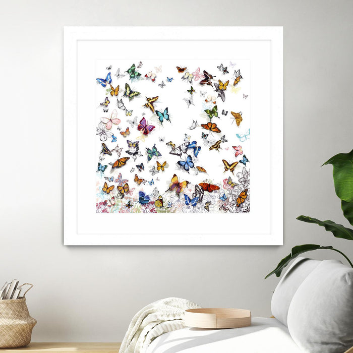 \"Papillon\" Matted and Framed White 30x30 Wall Art