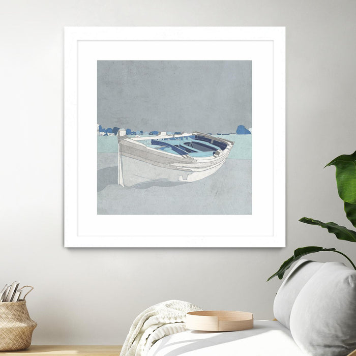 \"Docked Ashore Ii\" Matted and Framed White 30x30 Wall Art