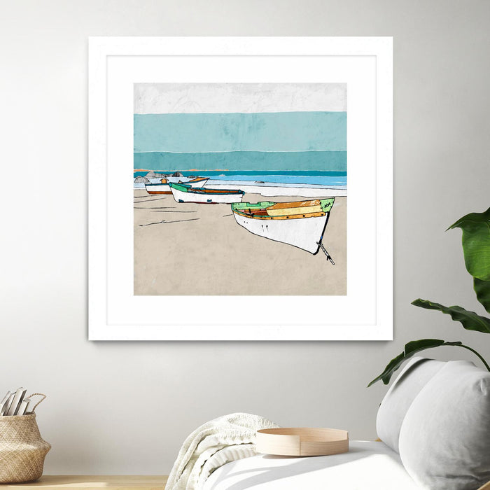 \"Lined Up\" Matted and Framed White 36x36 Wall Art