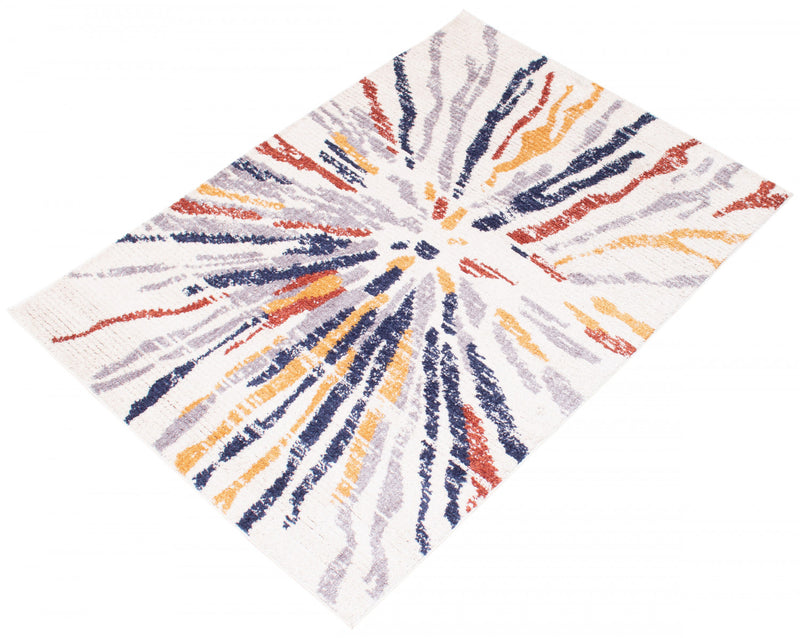 Paloma Sunburst Navy, White Area Rug - 3'11\" x 5'11\"