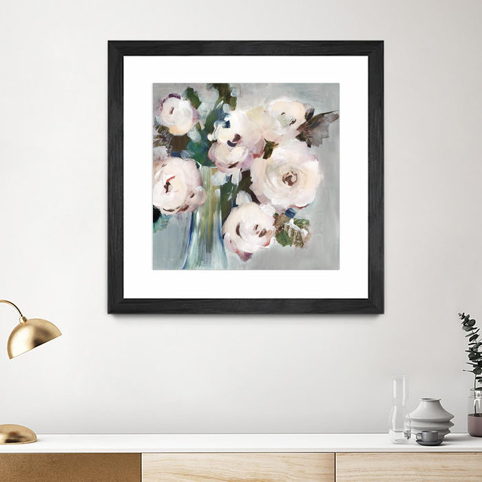 \"Pale Pink Bouquet I\" Matted and Framed Black 36x36 Wall Art