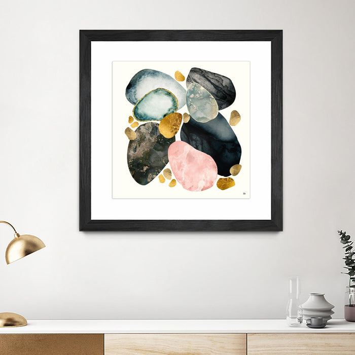 \"Pebble Abstract\" Matted and Framed Black 30x30 Wall Art