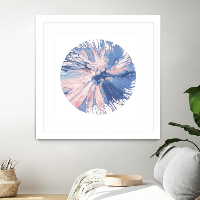 \"Spin Art 21\" Matted and Framed White 36x36 Wall Art