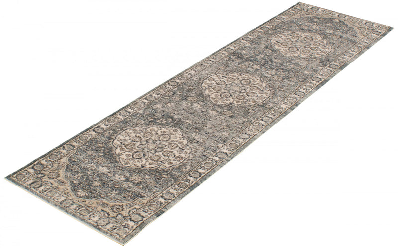 Octavian Tabriz Blue-Ivory Area Rug - 2'7\" x 8'2\"
