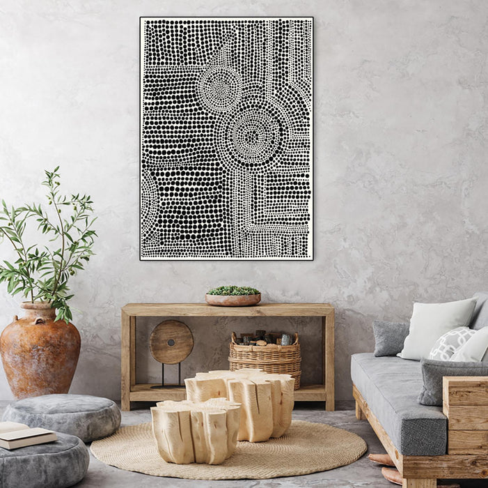 \"Clustered Dots A\" Canvas Framed Black 18x24 Wall Art