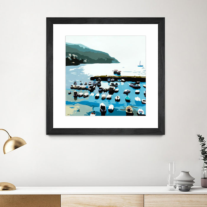 \"Boats\" Matted and Framed Black 30x30 Wall Art