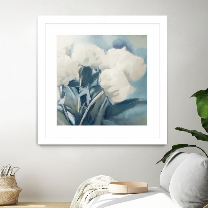 \"White Roses I\" Matted and Framed White 36x36 Wall Art