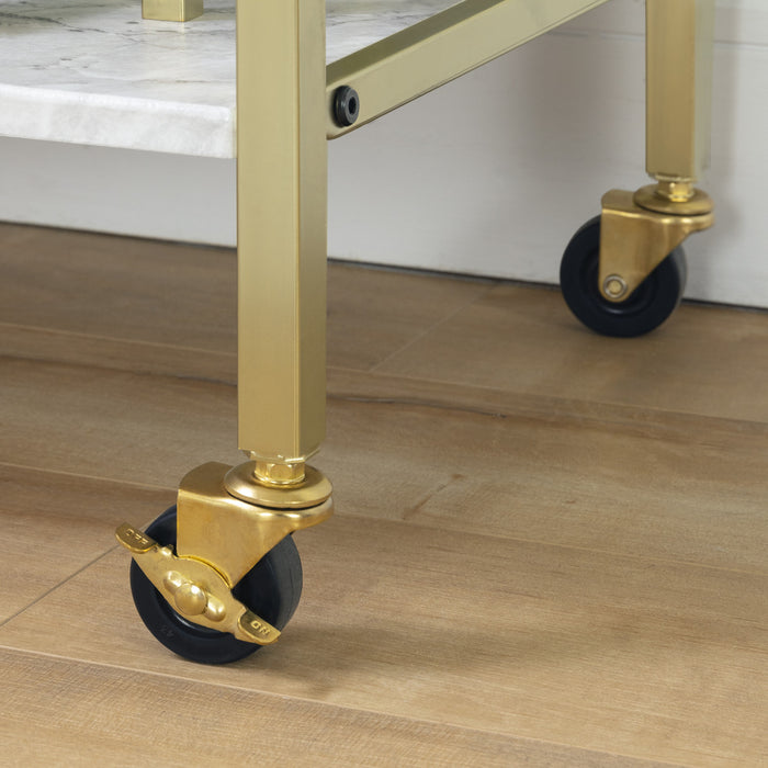 Maliza Bar Cart With Wine Bottle Storage And Wine Glass Rack - Faux Carrara Marble And Gold