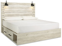 Abby Platform Side Storage Bed with LED Lights & USB Ports, White - King Size 