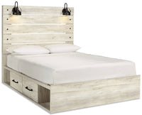 Abby Platform Side Storage Bed with LED Lights & USB Ports, White - Queen Size 