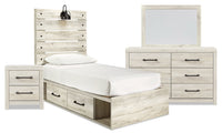 Abby 6pc Bedroom Set with Side Storage Bed, Dresser, Mirror & Nightstand, LED, USB, White - Twin Siz… 