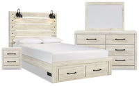 Abby 6pc Bedroom Set with Storage Bed, Dresser, Mirror & Nightstand, LED, USB, White - King Size 