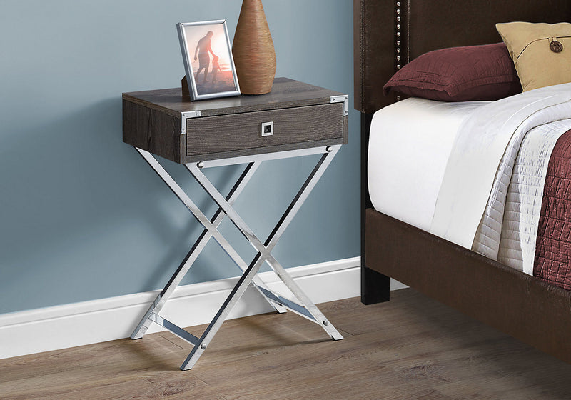 Alana 18.25\" Accent Table With Storage - Grey & Chrome