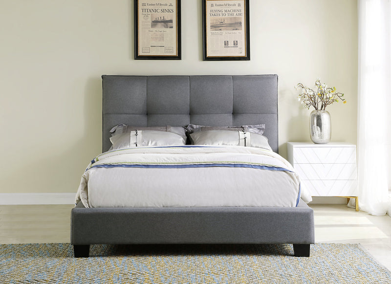 Asha Upholstered Headboard in Grey Fabric, Tufted - Queen Size