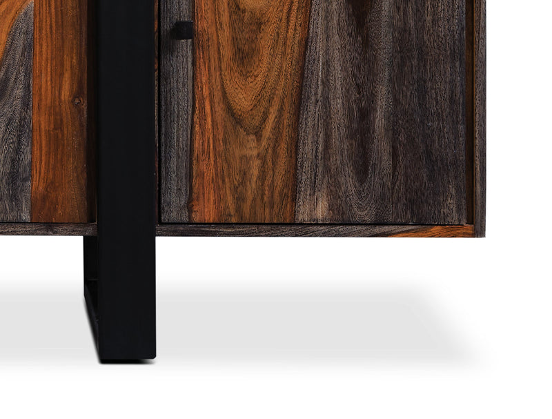 Bowery Dining Server with Storage & Shelf, Sheesham Wood, Metal, 69\"W - Brown