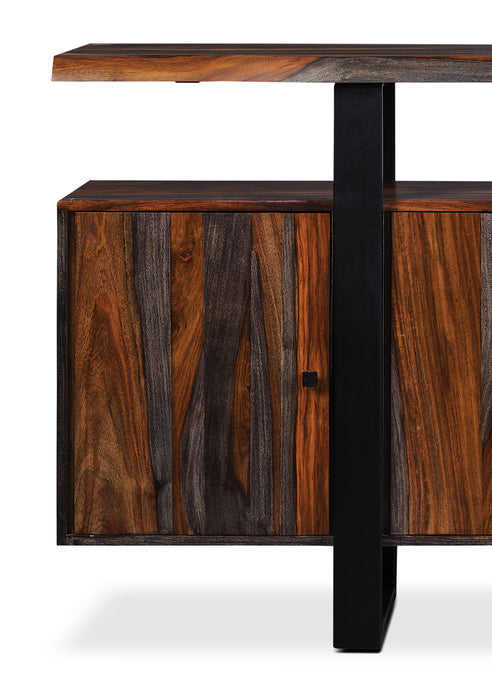 Bowery Dining Server with Storage & Shelf, Sheesham Wood, Metal, 69\"W - Brown