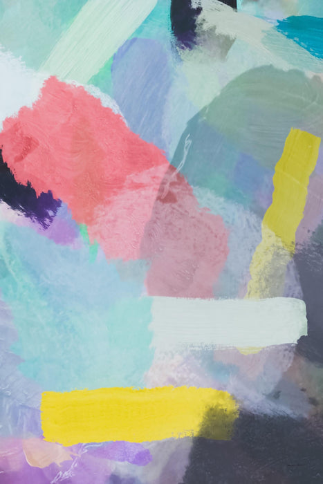 \"Brush Painting Texture Abstract In Blue Pink Yellow Green\" Giant Art 84x54 Wall Art