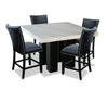 Cami 5pc Counter-Height Dining Set with Table & 4 Black Chairs, Genuine Marble Top, 54