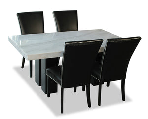 Cami 5pc Dining Set with Table & 4 Black Chairs, Genuine Marble Top, 70