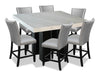 Cami 7pc Counter-Height Dining Set with Table & 6 Grey Chairs, Genuine Marble Top, 54