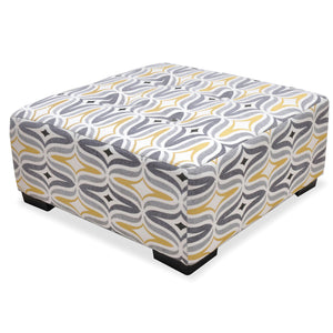 Carey Linen-Look Fabric Ottoman - Grey and Yellow