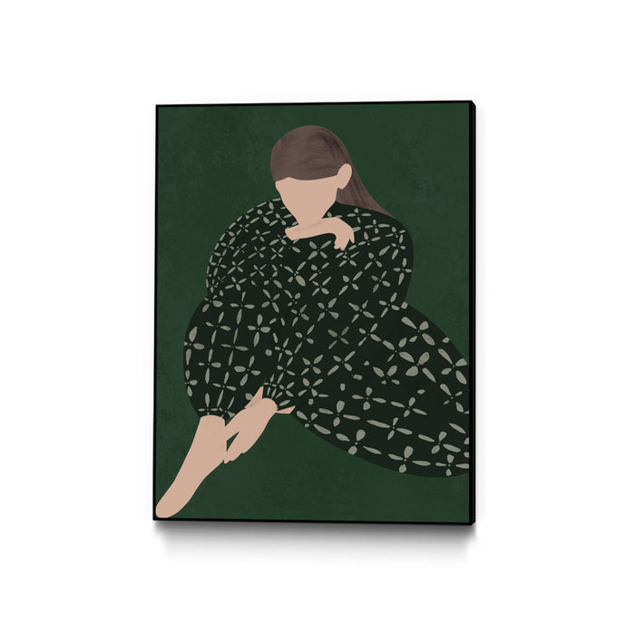 \"Woman In Green\" Canvas Framed Black 18x24 Wall Art